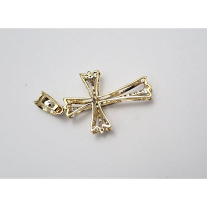 14K Two Tone Gold Diamond Cross Charm Pendant