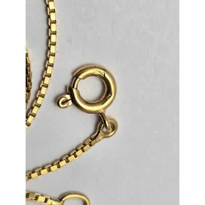 18K Yellow Gold Box Link Chain Necklace & Baby Angel Charm Pendant