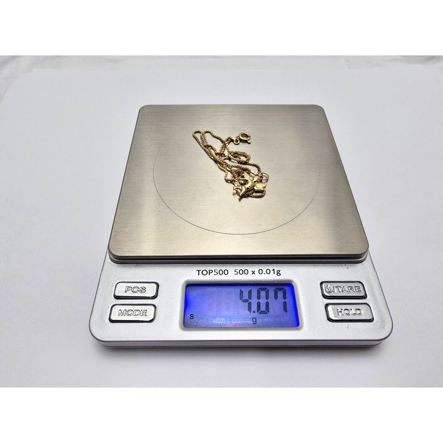 18K Yellow Gold Box Link Chain Necklace & Baby Angel Charm Pendant