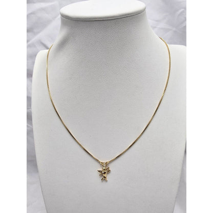 18K Yellow Gold Box Link Chain Necklace & Baby Angel Charm Pendant