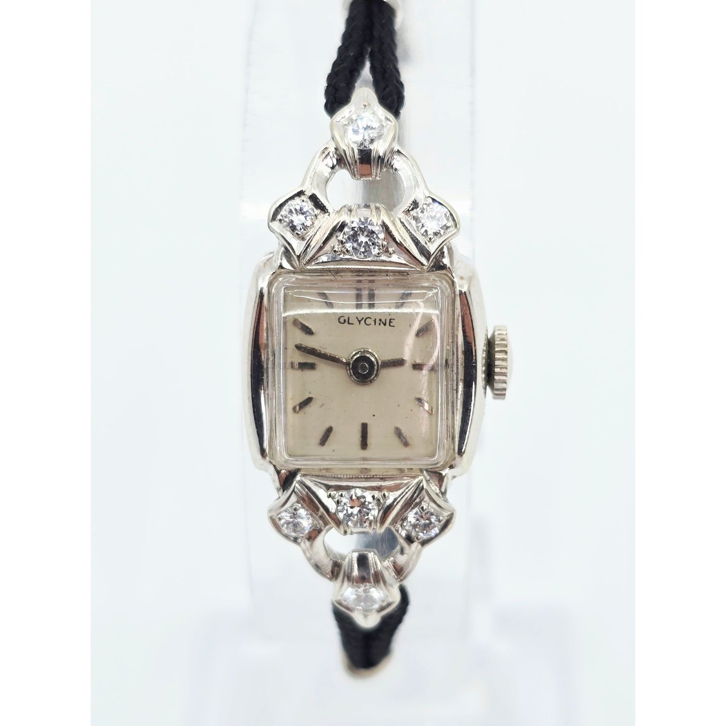 Vintage Glycine 14K White Gold Diamond Ladies Cocktail Watch 17J Swiss