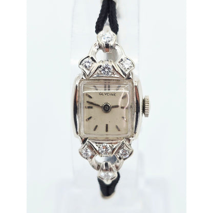 Vintage Glycine 14K White Gold Diamond Ladies Cocktail Watch 17J Swiss
