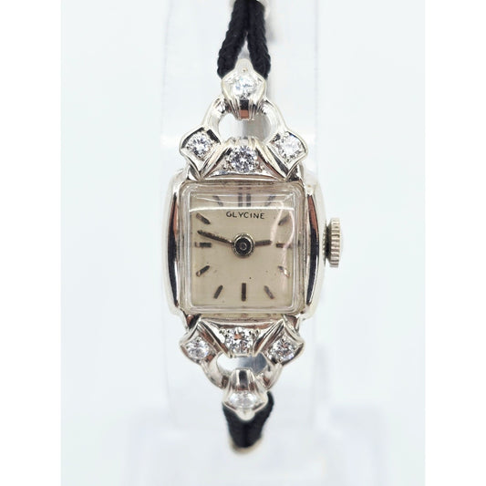 Vintage Glycine 14K White Gold Diamond Ladies Cocktail Watch 17J Swiss