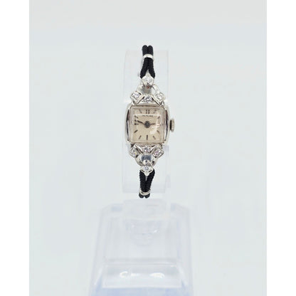 Vintage Glycine 14K White Gold Diamond Ladies Cocktail Watch 17J Swiss