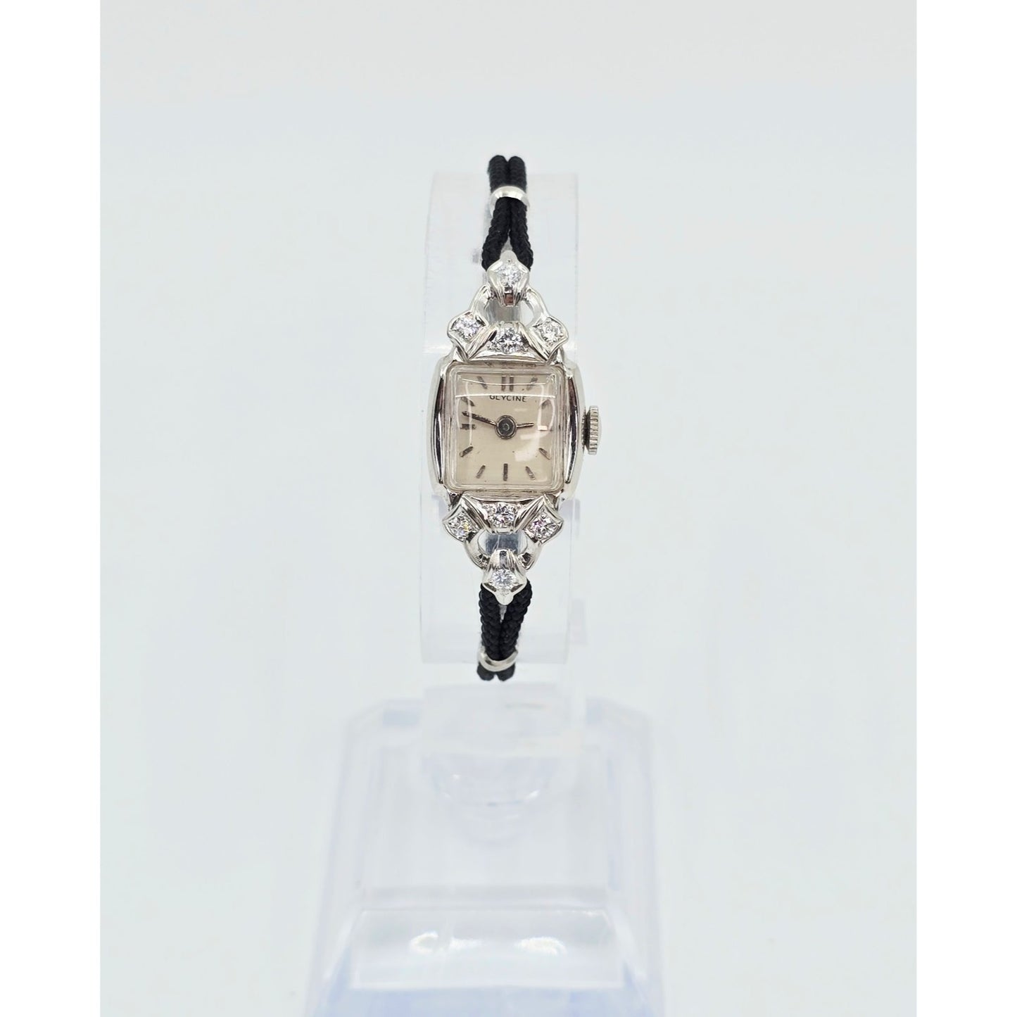 Vintage Glycine 14K White Gold Diamond Ladies Cocktail Watch 17J Swiss