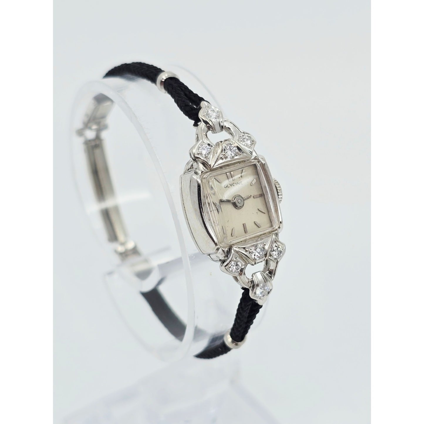 Vintage Glycine 14K White Gold Diamond Ladies Cocktail Watch 17J Swiss