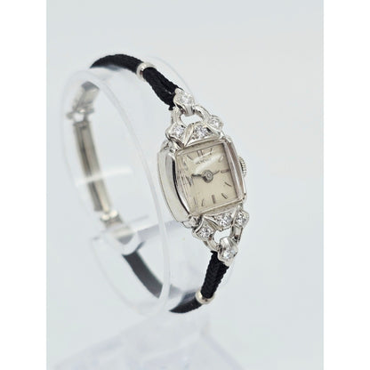 Vintage Glycine 14K White Gold Diamond Ladies Cocktail Watch 17J Swiss
