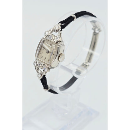 Vintage Glycine 14K White Gold Diamond Ladies Cocktail Watch 17J Swiss