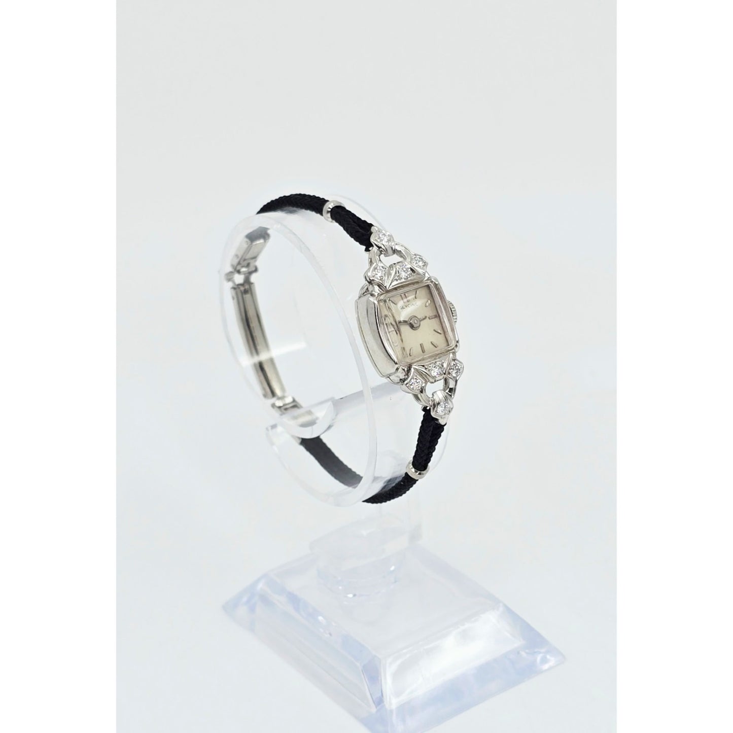 Vintage Glycine 14K White Gold Diamond Ladies Cocktail Watch 17J Swiss
