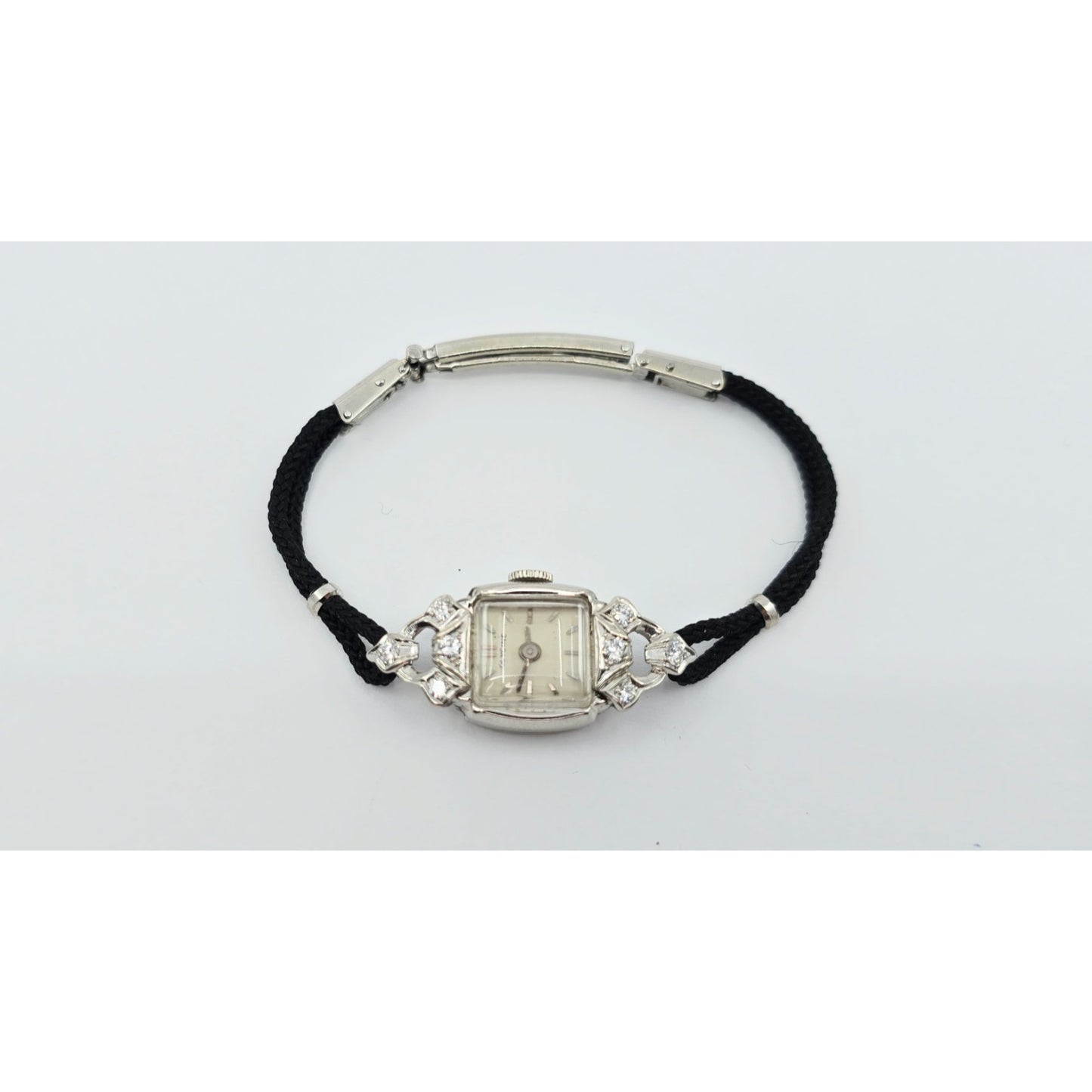 Vintage Glycine 14K White Gold Diamond Ladies Cocktail Watch 17J Swiss