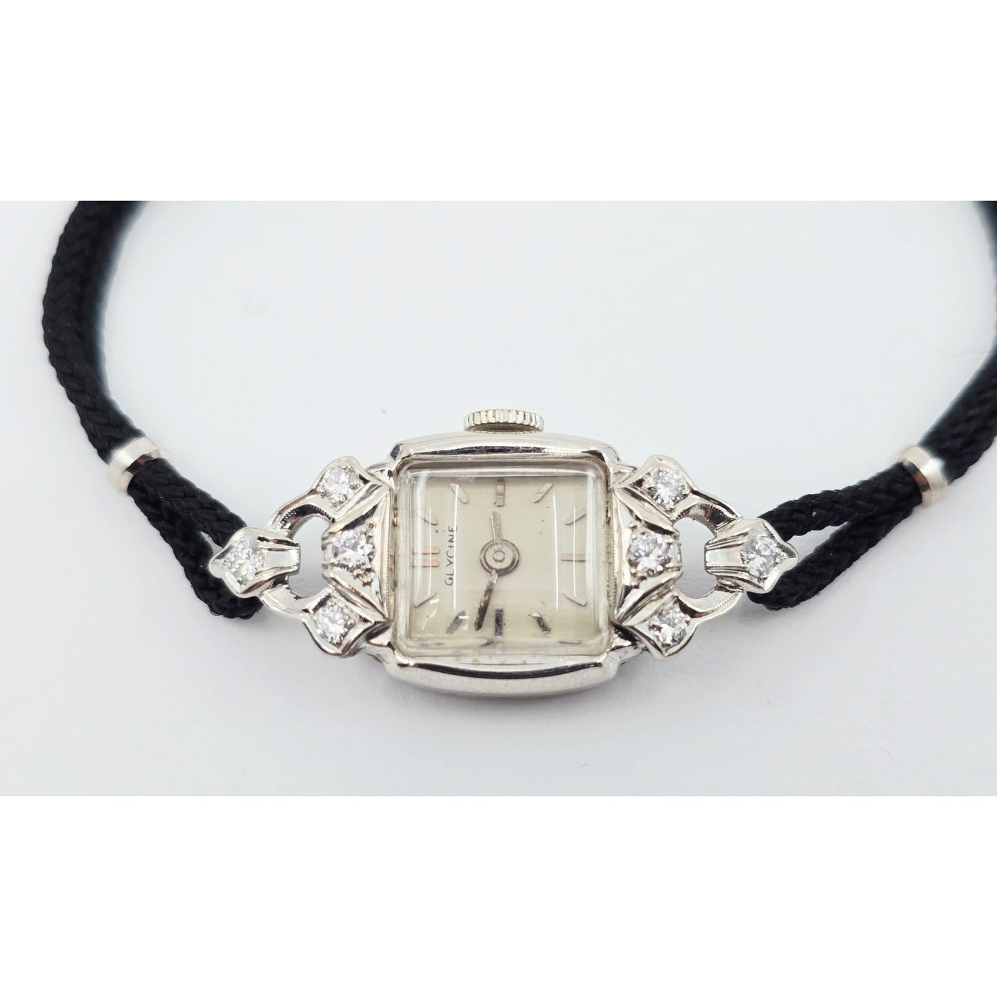 Vintage Glycine 14K White Gold Diamond Ladies Cocktail Watch 17J Swiss