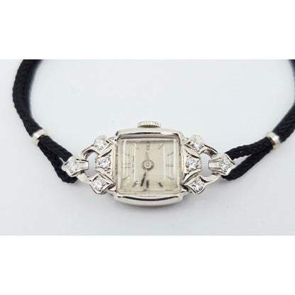 Vintage Glycine 14K White Gold Diamond Ladies Cocktail Watch 17J Swiss