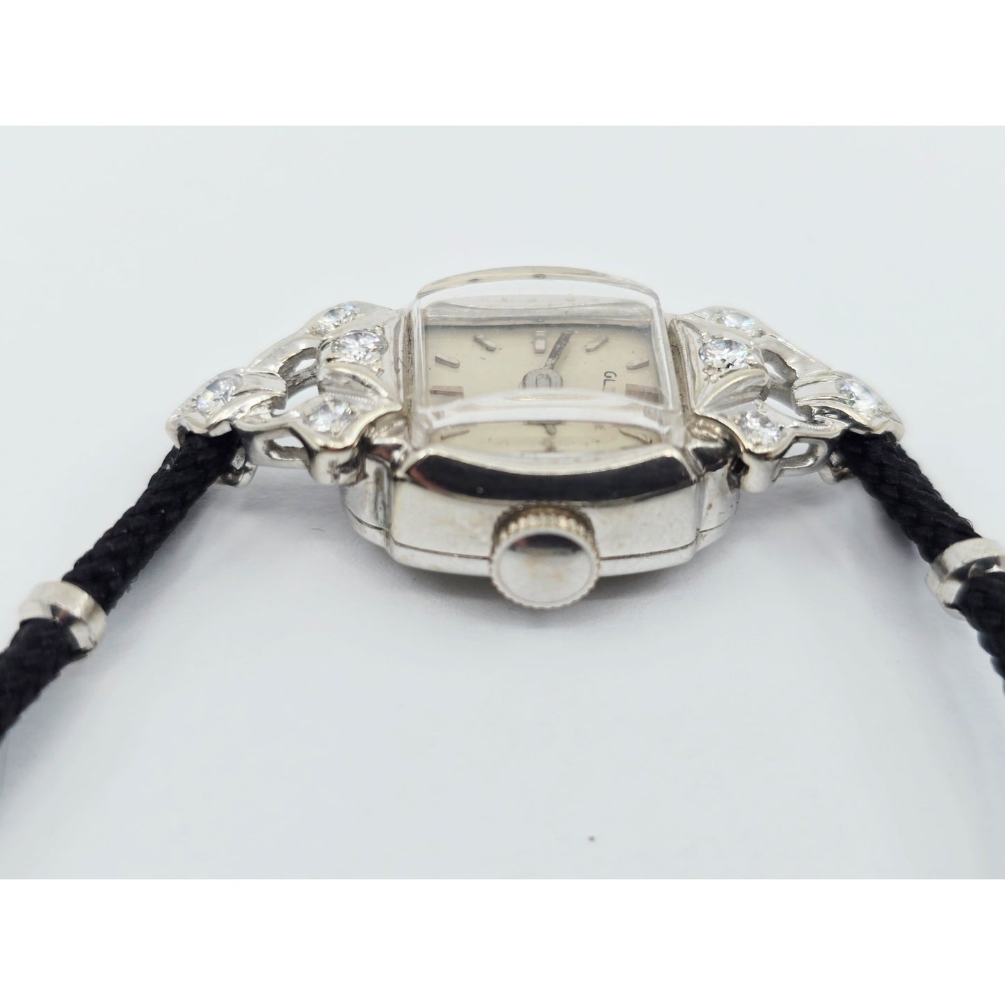 Vintage Glycine 14K White Gold Diamond Ladies Cocktail Watch 17J Swiss