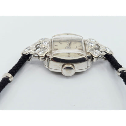Vintage Glycine 14K White Gold Diamond Ladies Cocktail Watch 17J Swiss