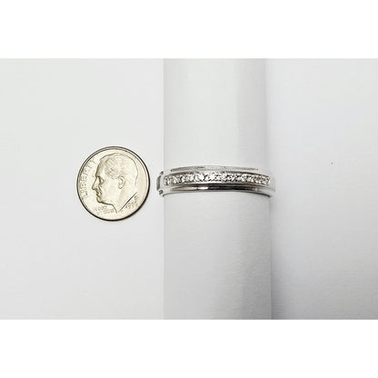 14K White Gold Single Row Round Cut Diamond Wedding Ring Band