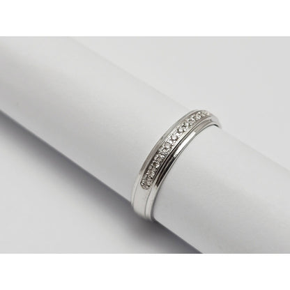 14K White Gold Single Row Round Cut Diamond Wedding Ring Band