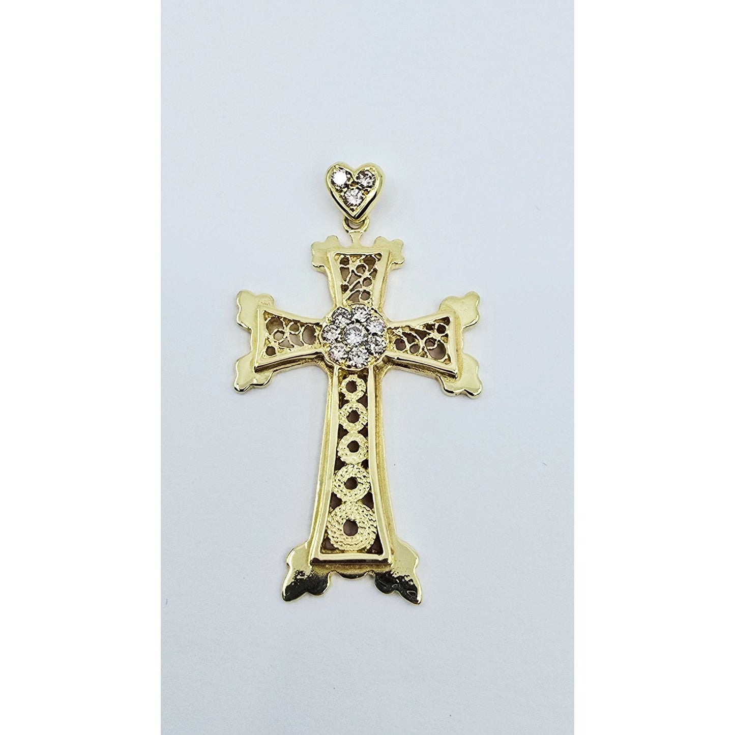 18K Yellow Gold Diamond Cross Pendant Charm
