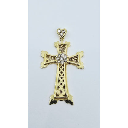 18K Yellow Gold Diamond Cross Pendant Charm