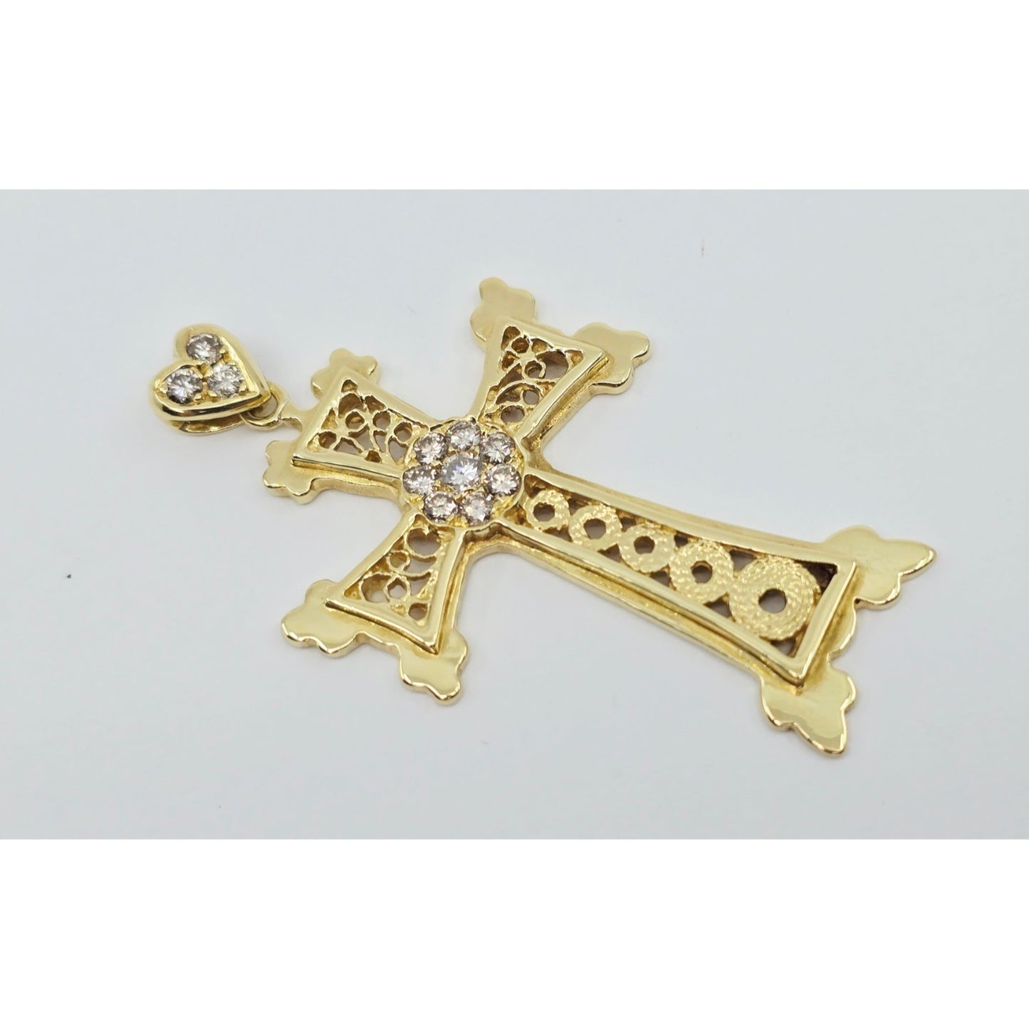 18K Yellow Gold Diamond Cross Pendant Charm