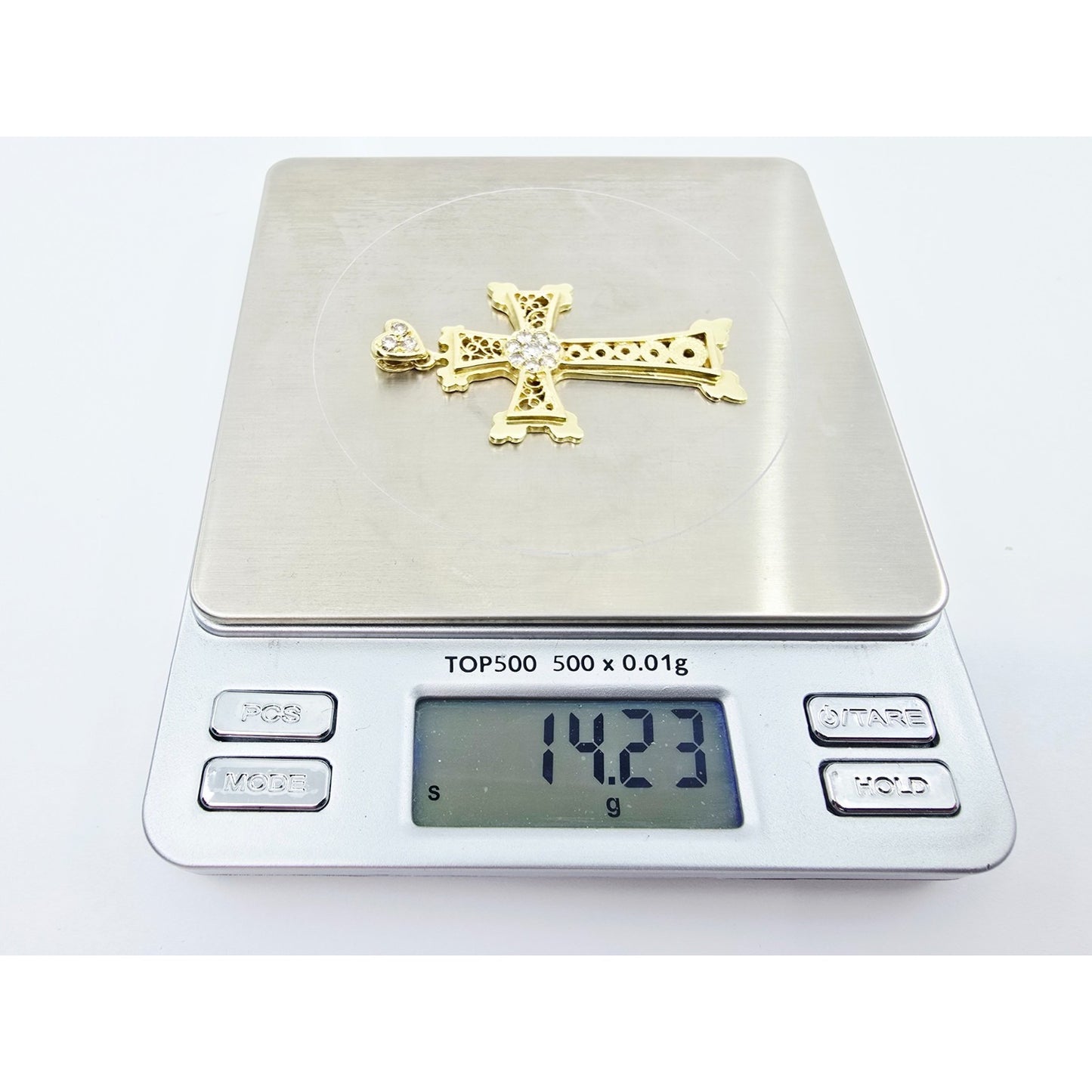 18K Yellow Gold Diamond Cross Pendant Charm