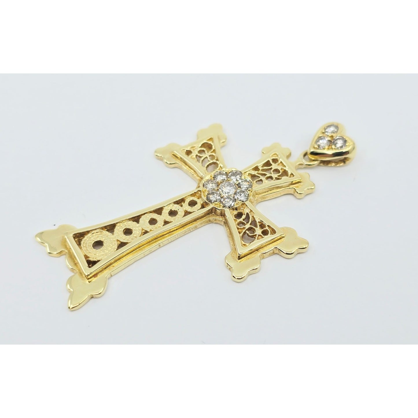 18K Yellow Gold Diamond Cross Pendant Charm