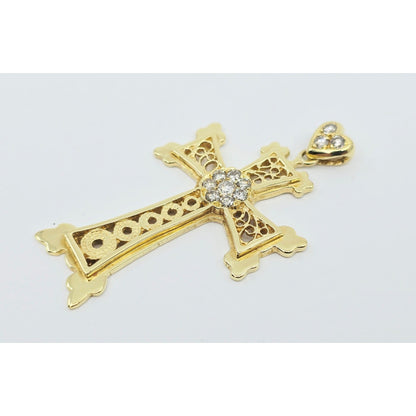 18K Yellow Gold Diamond Cross Pendant Charm