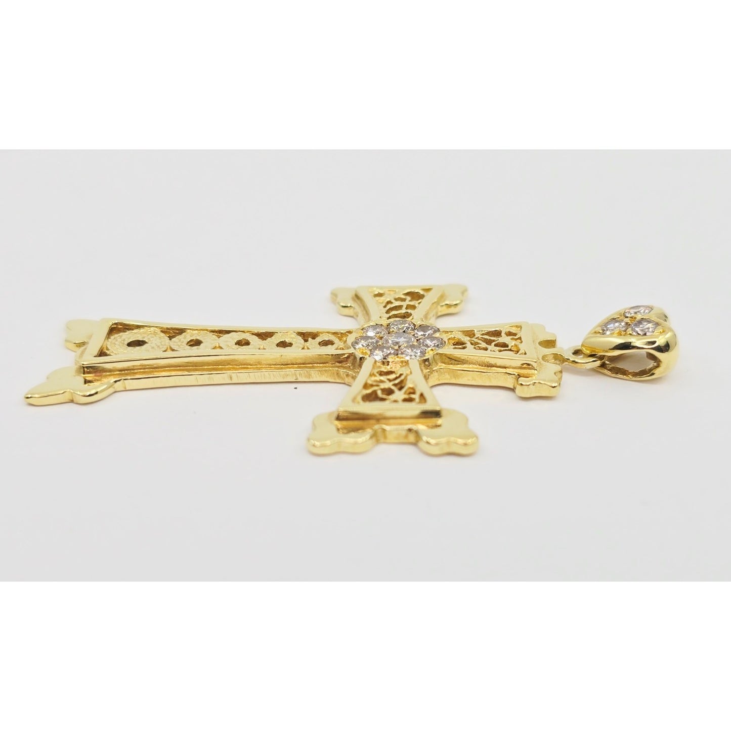 18K Yellow Gold Diamond Cross Pendant Charm