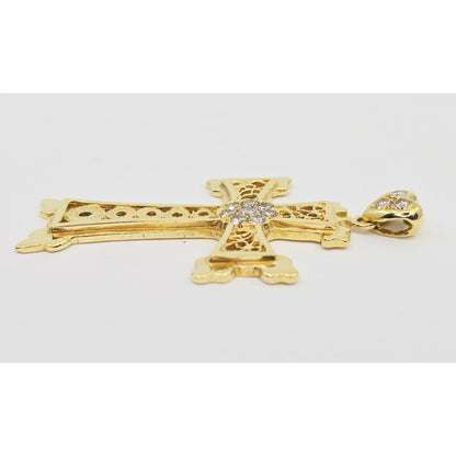 18K Yellow Gold Diamond Cross Pendant Charm
