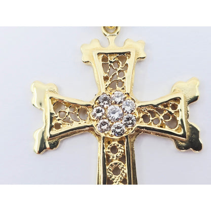 18K Yellow Gold Diamond Cross Pendant Charm