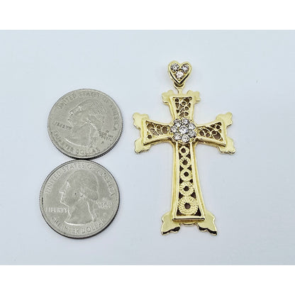 18K Yellow Gold Diamond Cross Pendant Charm