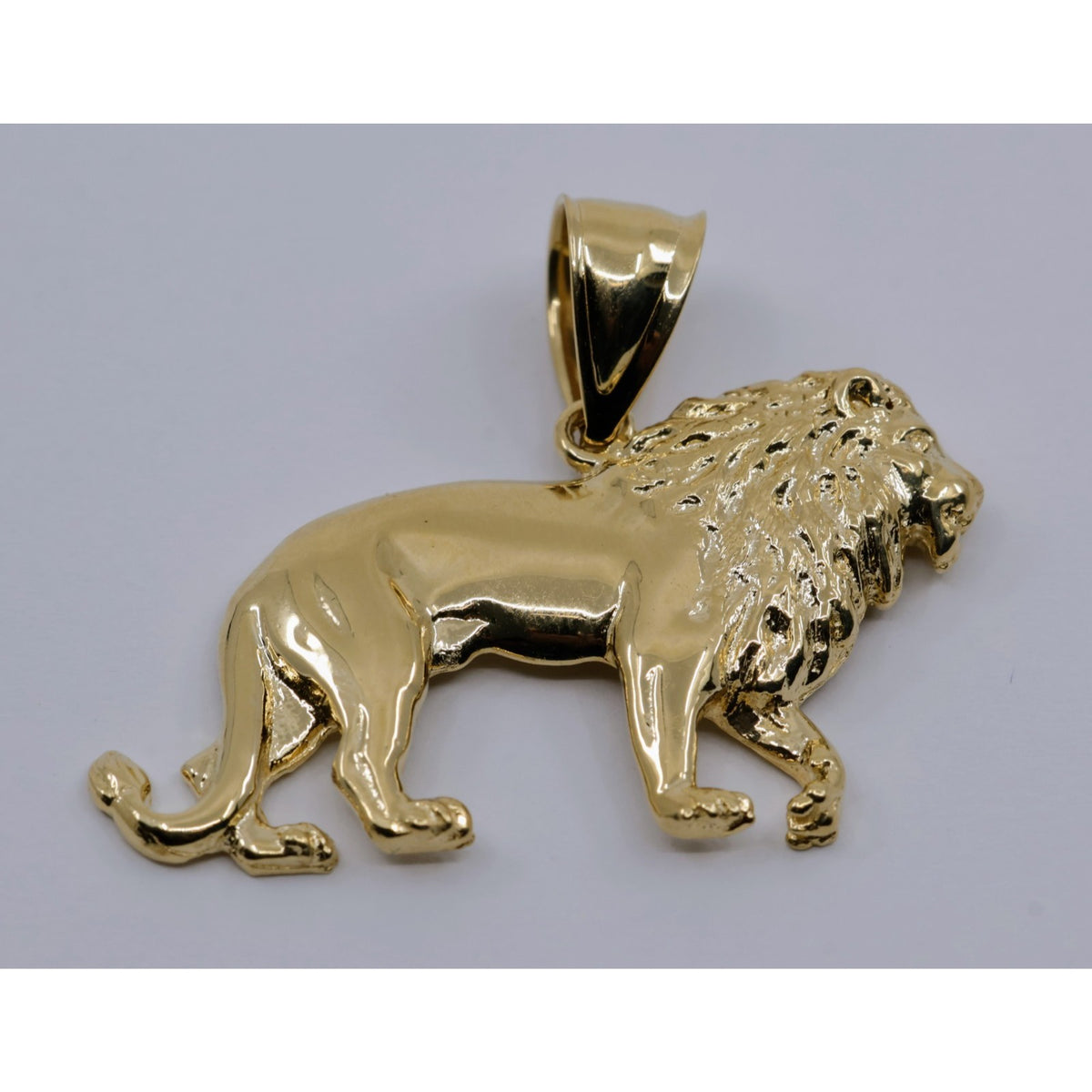 14K Yellow Gold Detailed 3D Walking Lion Animal Pendant Charm