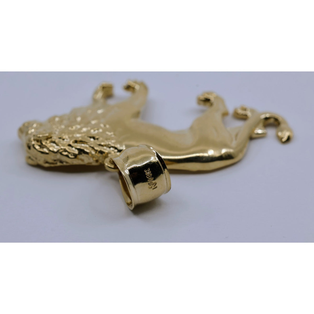14K Yellow Gold Detailed 3D Walking Lion Animal Pendant Charm
