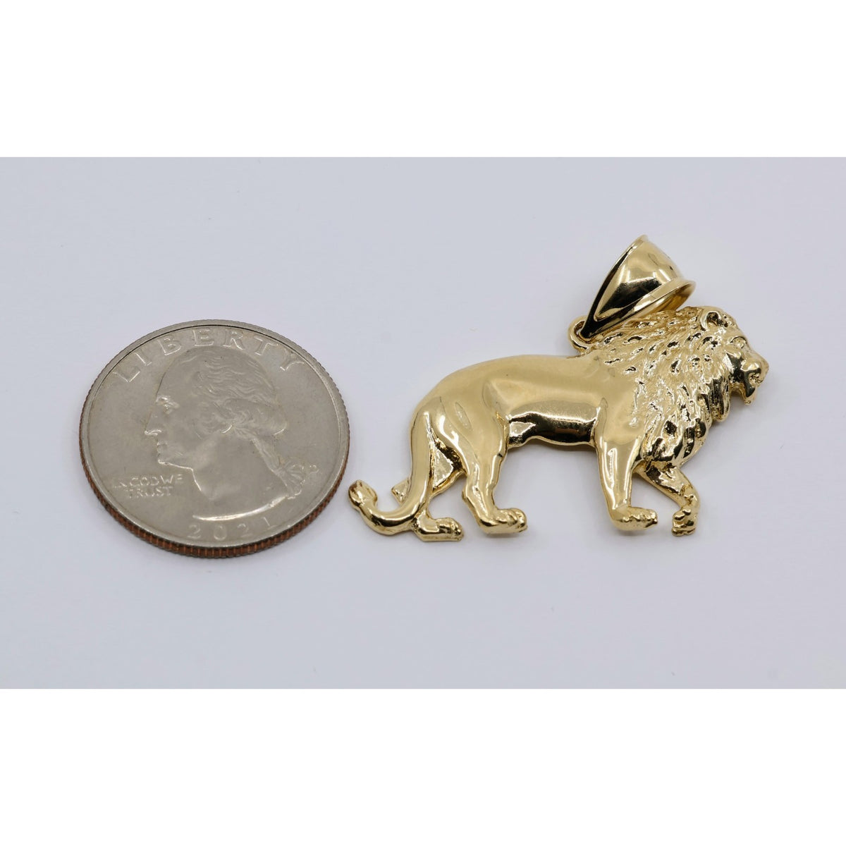 14K Yellow Gold Detailed 3D Walking Lion Animal Pendant Charm