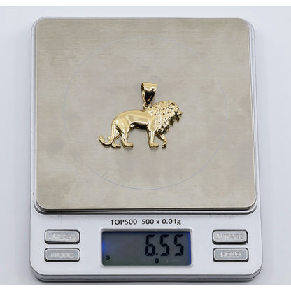 14K Yellow Gold Detailed 3D Walking Lion Animal Pendant Charm