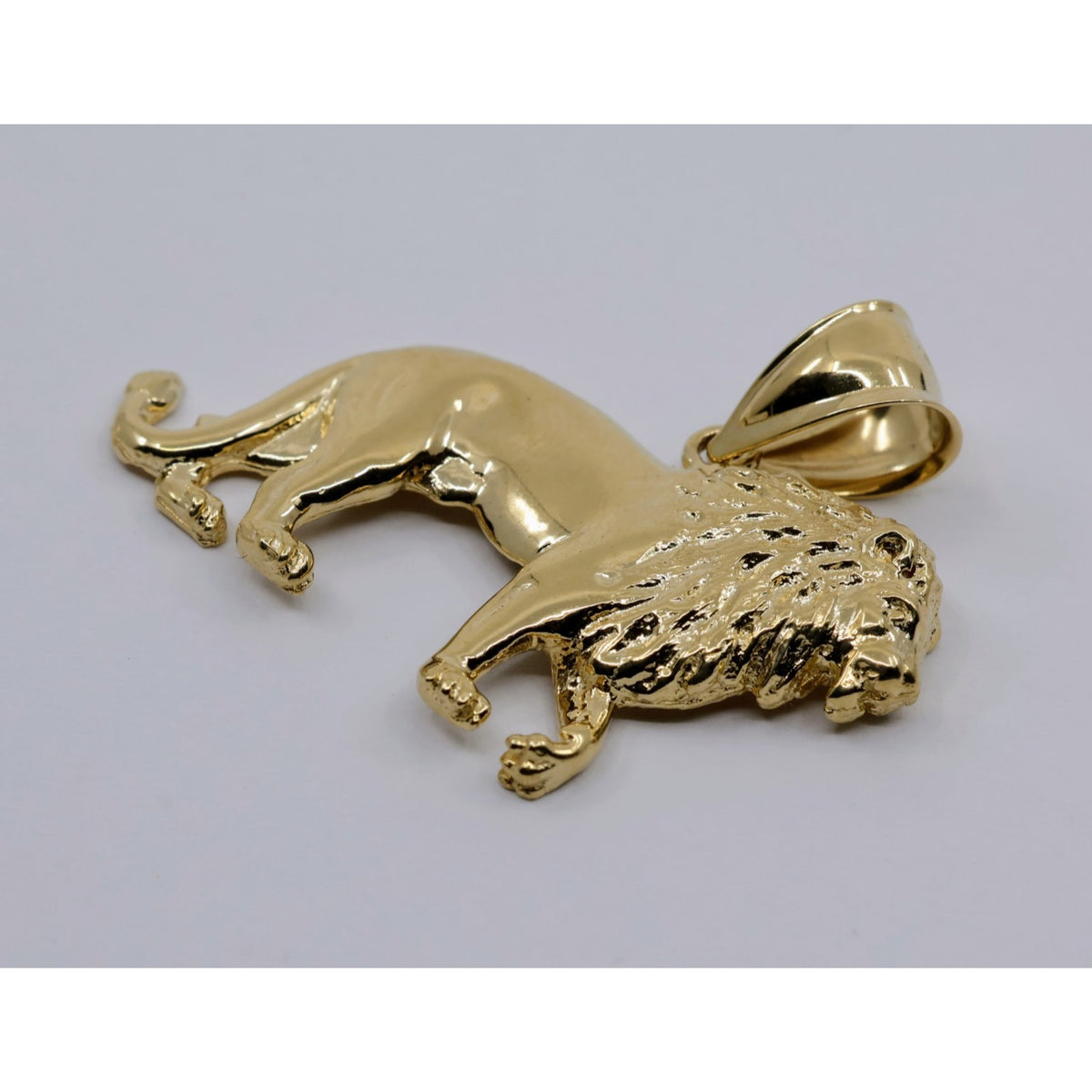 14K Yellow Gold Detailed 3D Walking Lion Animal Pendant Charm