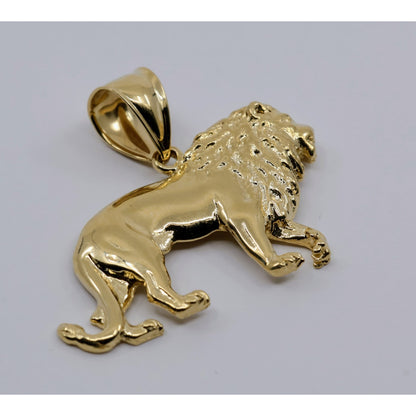 14K Yellow Gold Detailed 3D Walking Lion Animal Pendant Charm