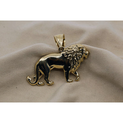 14K Yellow Gold Detailed 3D Walking Lion Animal Pendant Charm