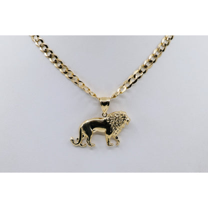 14K Yellow Gold Detailed 3D Walking Lion Animal Pendant Charm