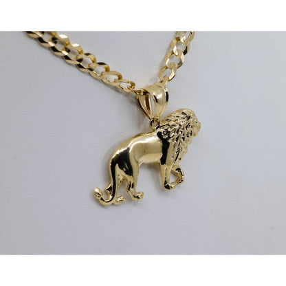 14K Yellow Gold Detailed 3D Walking Lion Animal Pendant Charm