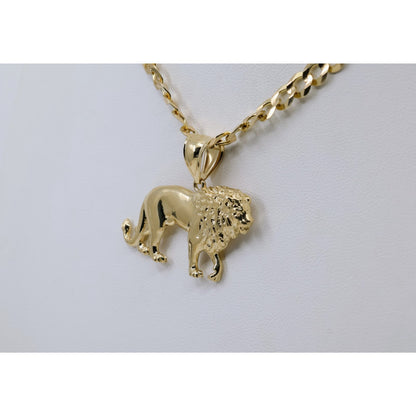 14K Yellow Gold Detailed 3D Walking Lion Animal Pendant Charm