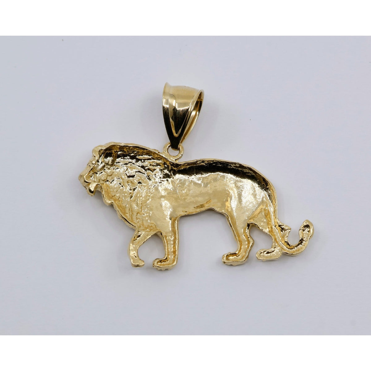 14K Yellow Gold Detailed 3D Walking Lion Animal Pendant Charm