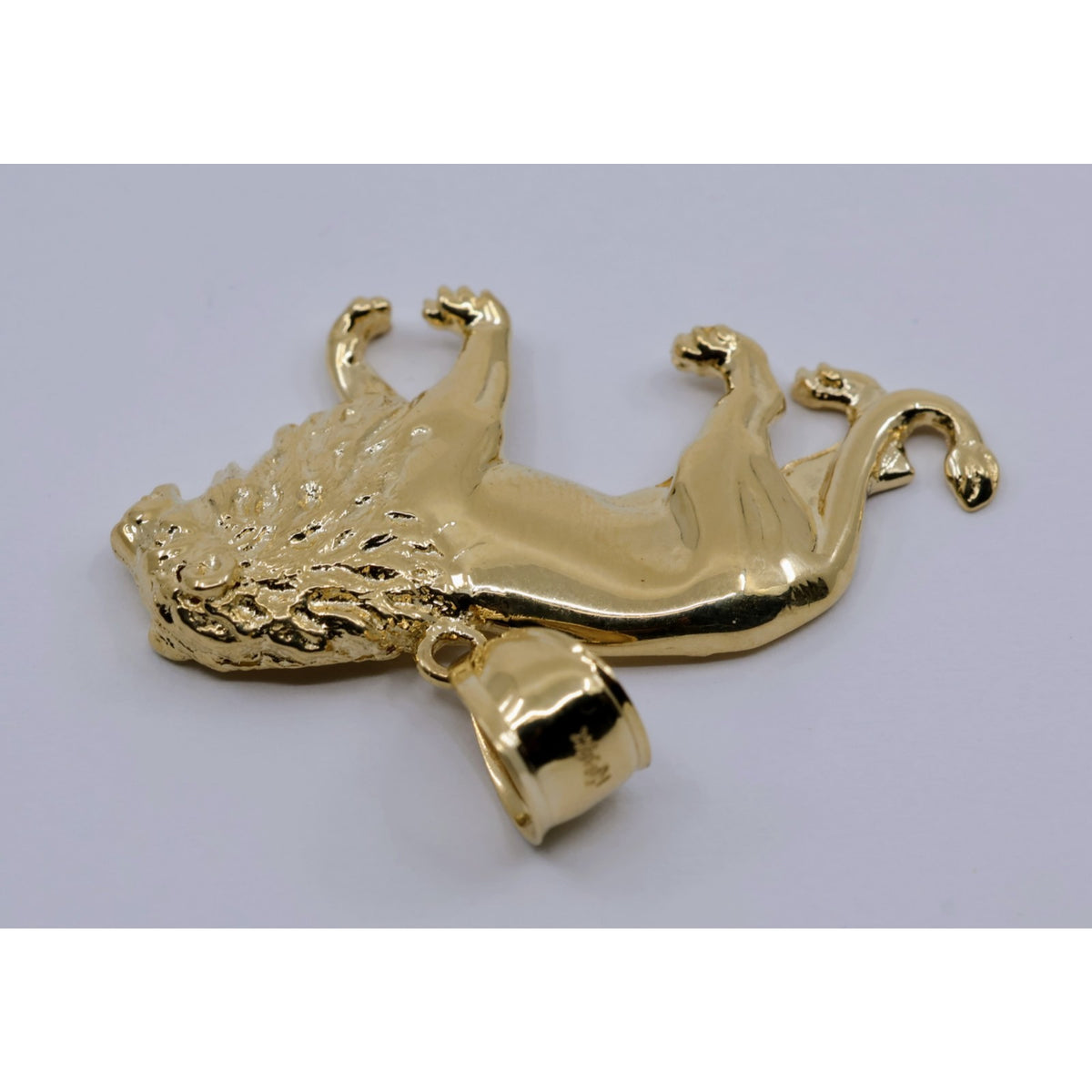14K Yellow Gold Detailed 3D Walking Lion Animal Pendant Charm