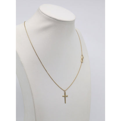 14K Yellow Gold Resizable Infinity Cross Charm Pendant Cable Link Chain Necklace
