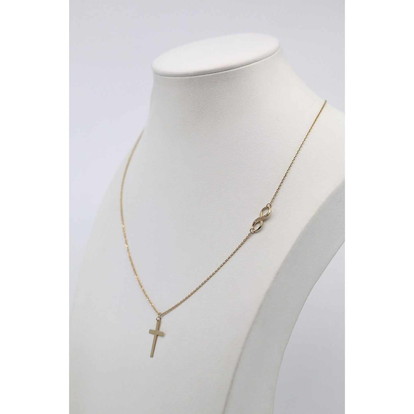 14K Yellow Gold Resizable Infinity Cross Charm Pendant Cable Link Chain Necklace