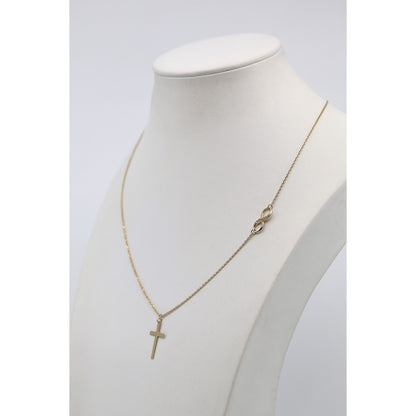 14K Yellow Gold Resizable Infinity Cross Charm Pendant Cable Link Chain Necklace