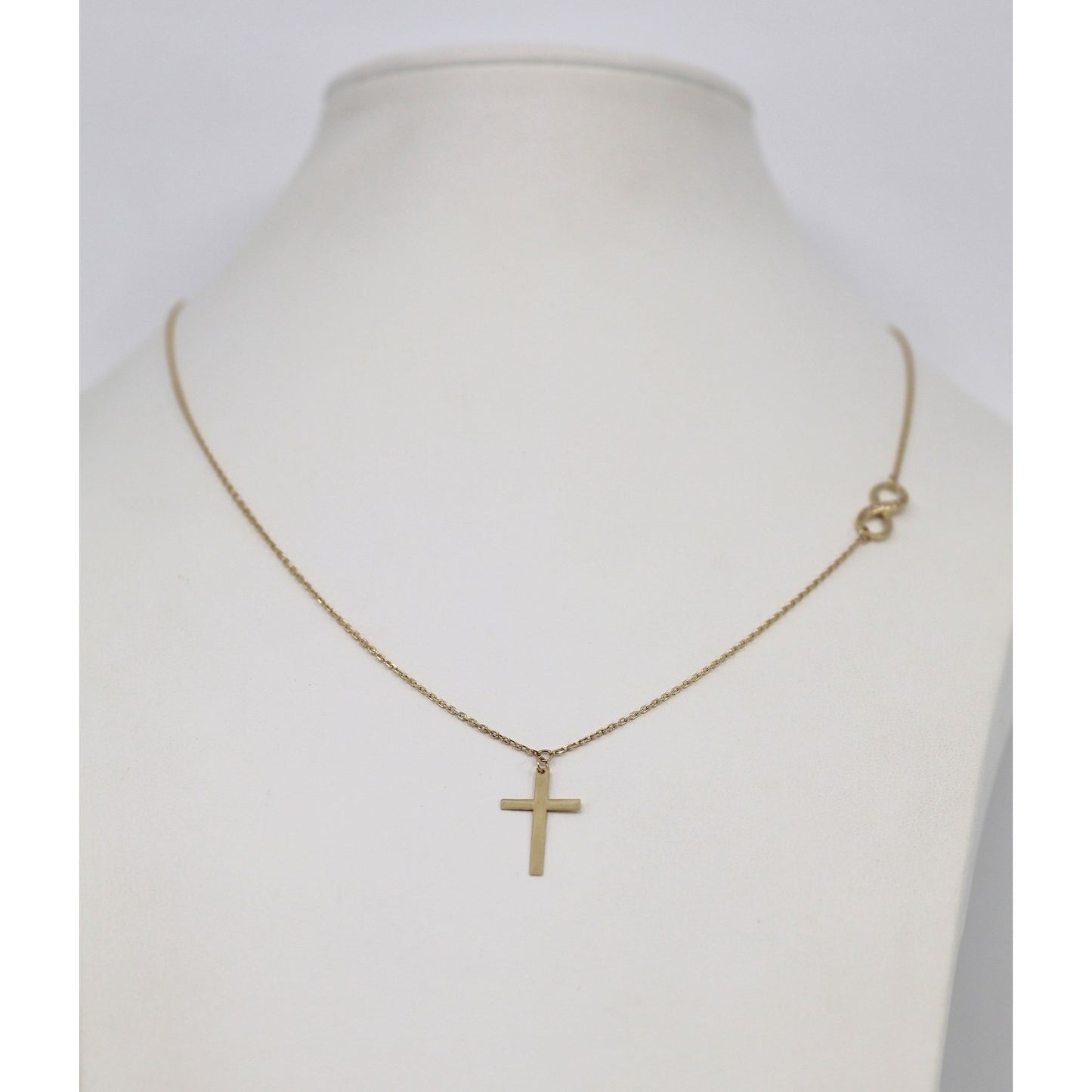 14K Yellow Gold Resizable Infinity Cross Charm Pendant Cable Link Chain Necklace