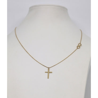 14K Yellow Gold Resizable Infinity Cross Charm Pendant Cable Link Chain Necklace