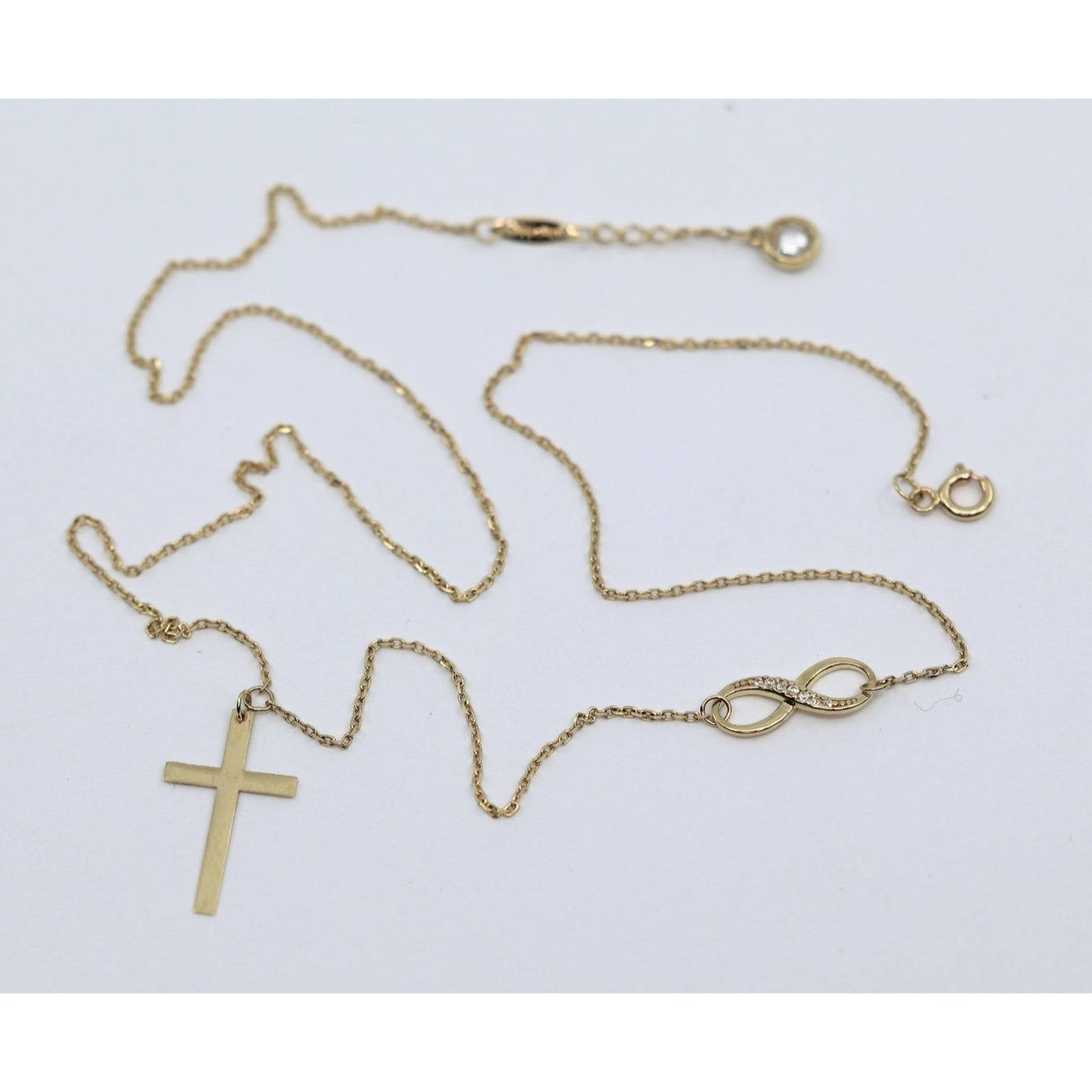14K Yellow Gold Resizable Infinity Cross Charm Pendant Cable Link Chain Necklace