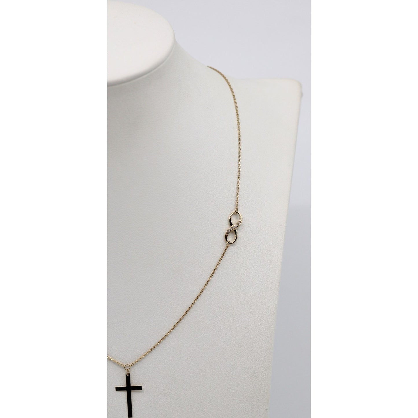 14K Yellow Gold Resizable Infinity Cross Charm Pendant Cable Link Chain Necklace