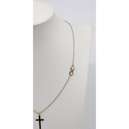 14K Yellow Gold Resizable Infinity Cross Charm Pendant Cable Link Chain Necklace
